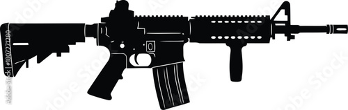 Modern assault rifle silhouette military weapon firearm combat tactical gear object vector