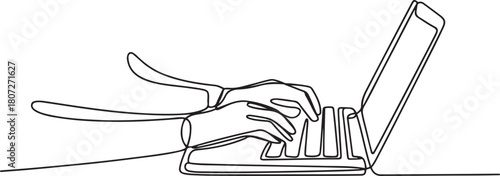 continuous line drawing of hands typing on laptop keyboard board.one line drawing of working with laptop. one line Icon drawing with white background