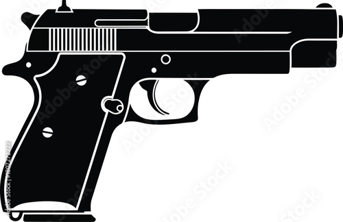 Silhouette of a classic semi-automatic pistol weapon side view isolated on vector
