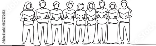 continuous line drawing of choir. drawing of one line art of choir. single line of choir group singing together. one line Icon drawing with white background