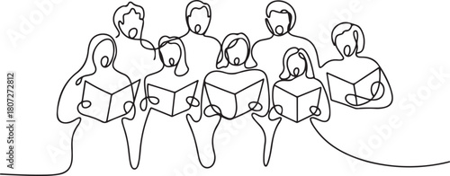 continuous line drawing of choir. drawing of one line art of choir. single line of choir group singing together. one line Icon drawing with white background