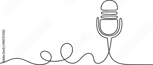 simple line microphone. minimals line concept. drawing of single continuous line mic cable. one line Icon drawing with white background
