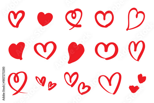 手書きのハートセット　赤