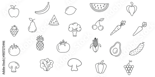 “Hand-Drawn Fruit Doodle Collection, Cute Sketch Style Fruits Including Apple, Mango, Banana, Watermelon, Citrus Elements, Playful Decorative Line Art Set”
