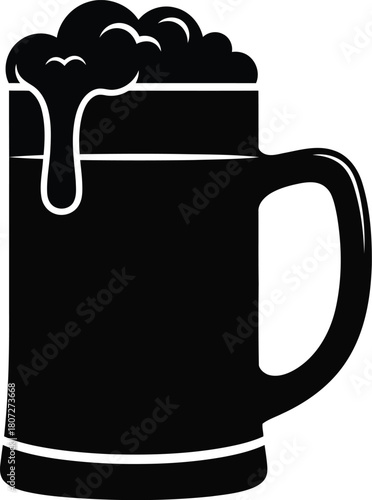Stylized silhouette mug full foam pouring over top refreshing beverage icon vector art vector