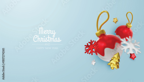 Stylish golden Christmas decorations with snowflakes creating a modern holiday composition perfect for greeting cards and seasonal promotions