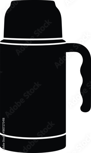 Simple silhouette of a thermos bottle with handle for drinks and travel vector