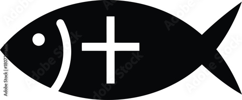 Christian ichthys fish symbol with plus sign icon religious faith concept graphic vector
