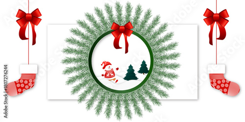 Seamless decorative christmas border with lights garland and coniferous branches isolated on transparent background