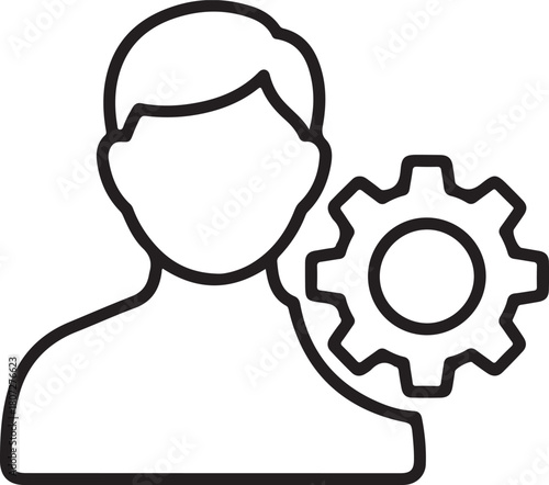 User profile settings and configuration line icon, depicting a person's silhouette beside a gear symbol, perfect for modern web and app interfaces. isolated on white background, Vector, illustration