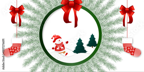 Seamless decorative christmas border with lights garland and coniferous branches isolated on transparent background