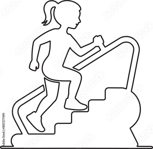 Line art illustration of woman exercising on stair climber fitness machine