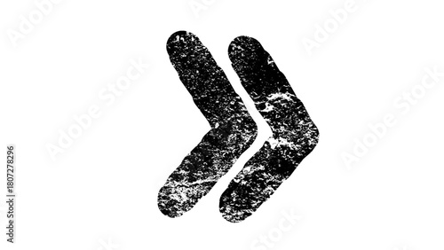 A grunge-style double arrow or fast forward symbol isolated on a white background.