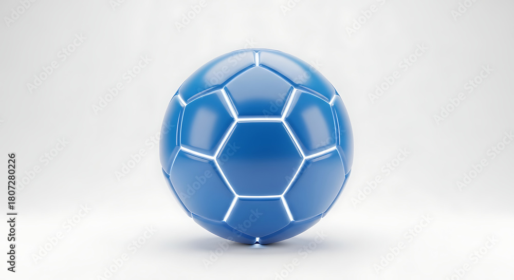 Naklejka premium Blue Soccer Ball with Glowing Seams on a Clean White Background