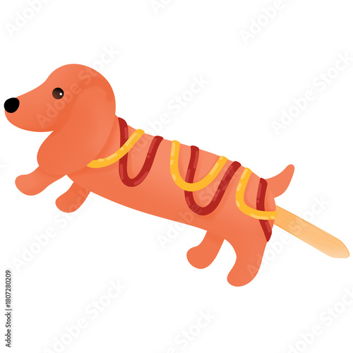 Dachshund Corn Dog on a Stick Illustration