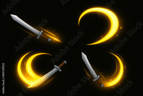 Yellow Sword Slash and Strike Motion Effects Vector Set
