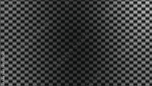 Dark, metallic carbon fiber texture with a seamless black and gray grid pattern for an industrial technology wallpaper design