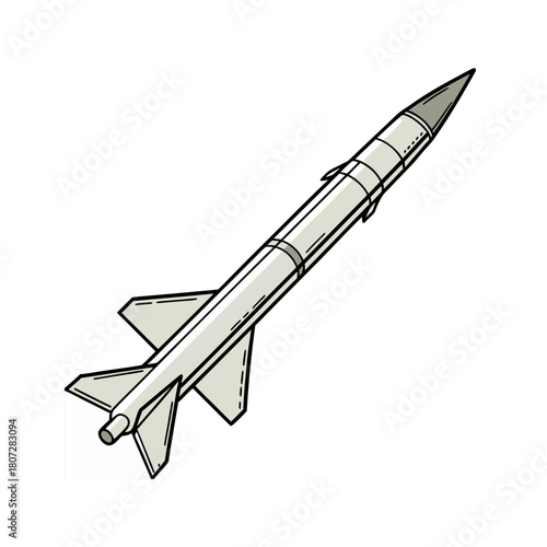 A missile rocket with fire trail isolated on white background