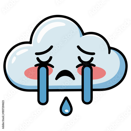 A Sad Cloud: Depicting tears falling from a cartoon cloud. Its expressive features convey sadness and emotion.