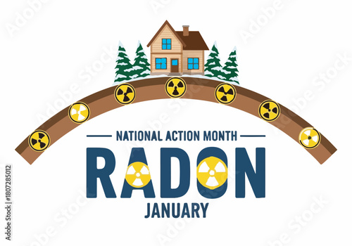 National Action Month Radon January vector graphic for public health and home safety.