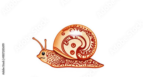 A cute cartoon snail with a spiral shell is isolated on a white background, perfect for a funny animal design or vector logo illustration