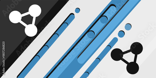 Blue, grey and black geometric abstract banner. Hi-tech vector background