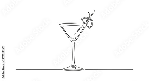 Minimalist line art of a martini glass with lemon garnish  