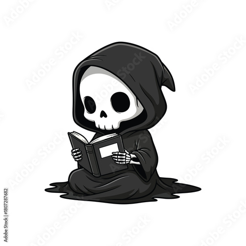 Cute grim reaper reading a book 