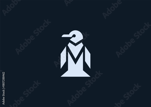 A simple minimalist penguin logo designed with smooth rounded lines and a clean silhouette, representing friendliness, calmness, and charm in a modern creative vector illustration