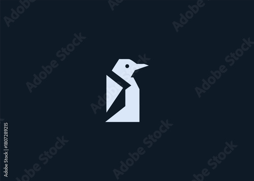 A simple minimalist penguin logo designed with smooth rounded lines and a clean silhouette, representing friendliness, calmness, and charm in a modern creative vector illustration
