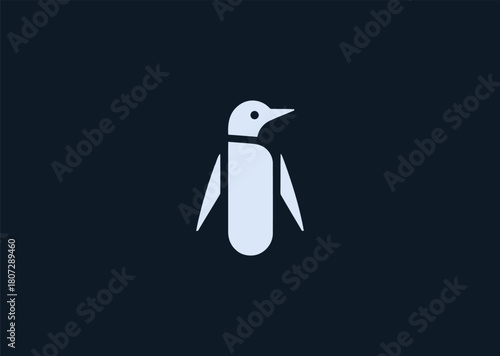 A simple minimalist penguin logo designed with smooth rounded lines and a clean silhouette, representing friendliness, calmness, and charm in a modern creative vector illustration