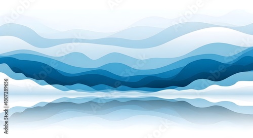 Fototapeta Naklejka Na Ścianę i Meble -  Abstract blue wave layers with a calm water reflection concept