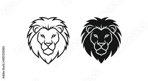 Two stylized lion head logos, one in black outline and one in solid black silhouette, isolated on a white background.