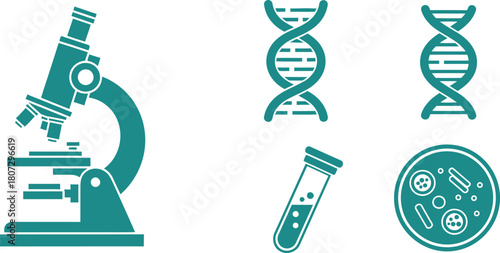 Laboratory Icons Microscope, DNA Helix, Test Tube, Petri Dish
