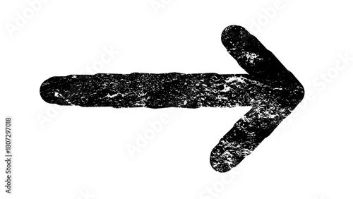 A textured, grunge-style black arrow pointing to the right, isolated on a plain white background.