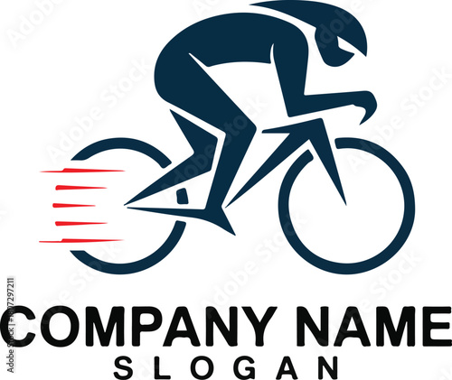 Dark blue cyclist on bicycle with red motion lines and text bike sport  vector illustration EPS file download.
