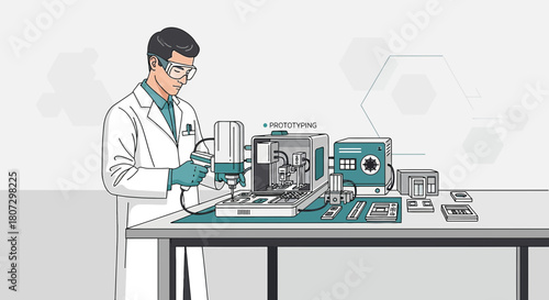 Illustrative depiction of an engineer utilizing advanced prototyping equipment in a lab setting
