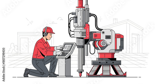 Industrial Automation Precision Engineer Operates High Tech Drilling Equipment with Modern Control