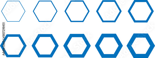 Progression of hexagons from outline to solid blue shapes