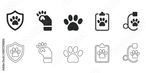 Ensure pet well-being with these modern, minimalist icons. Perfect for veterinary services, animal shelters, and pet care businesses needing a clean, professional look.