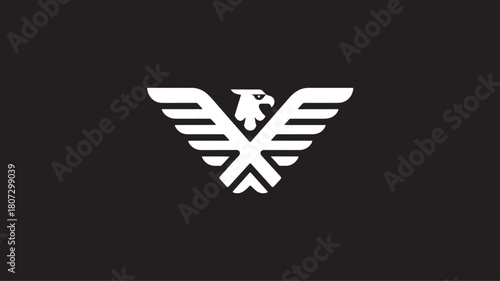 White eagle logo on a black background, a symbol of power and freedom