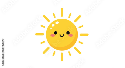 An adorable and happy sun character with a sweet smiling face and blushing cheeks shines brightly in a looping animation.