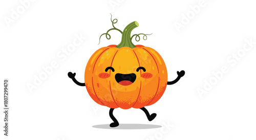A cheerful orange pumpkin character with a big happy smile and blushing cheeks dances joyfully in a fun looping animation.