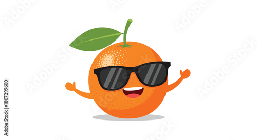 A cool and happy cartoon orange fruit character wearing black sunglasses dances and winks in a fun looping animation.