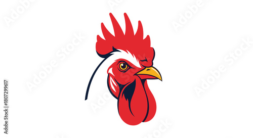A fierce and proud rooster head mascot with a red comb is shown in a clean vector animation perfect for a sports logo.