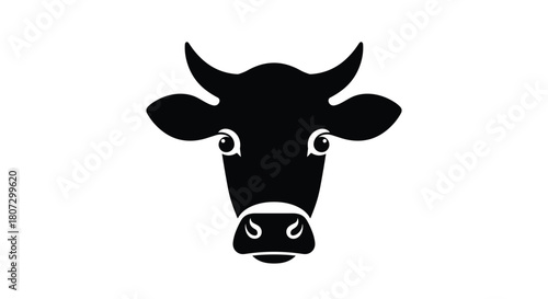 A simple black silhouette icon of a cow head with blinking eyes is shown in a clean looping animation on white background.