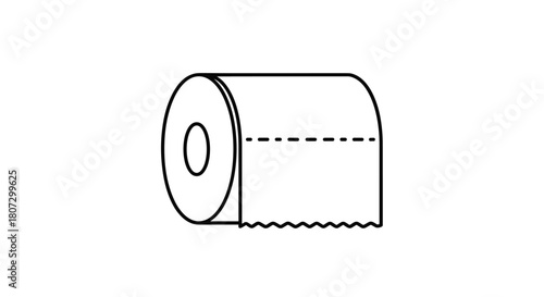 A simple black and white line art animation of a roll of toilet paper unrolling in a continuous seamless loop for icons.
