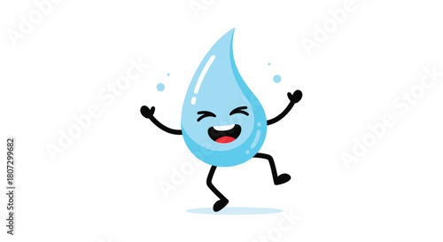 A cheerful blue water drop character with a big open-mouthed smile dances with joy in a fun looping animation sequence.