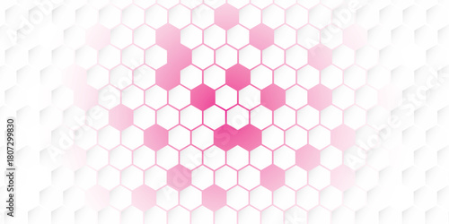 Vibrant pink and white hexagonal geometric pattern with a modern honeycomb grid design.