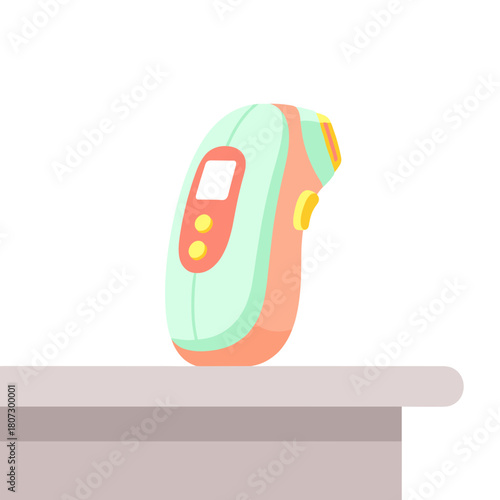 Cosmetic laser device on table in minimal design with pastel colors  